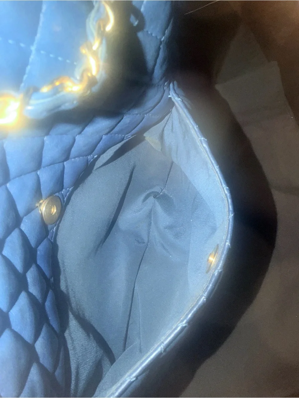 CHANEL Quilted Shoulder and Crossbody Bag in Navy Blue with Gold Hardware